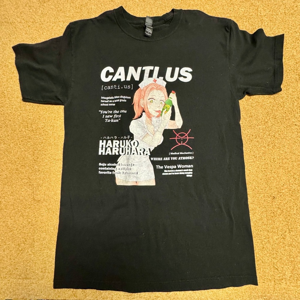 Haruko Haruhara FLCL Canti.us Anime Graphic T-Shirt Black M&O Gold Medium Japan